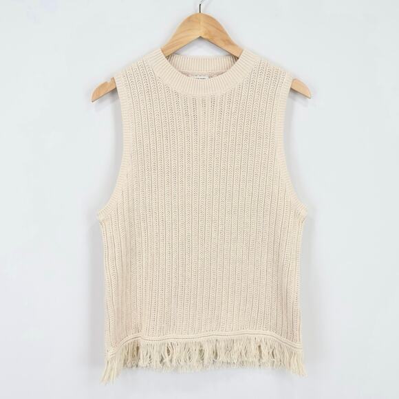 NWT J.Crew Factory Fringe Knit Sleeveless Sweater-Tank Dusty Ivory Natural Large - Picture 3 of 10